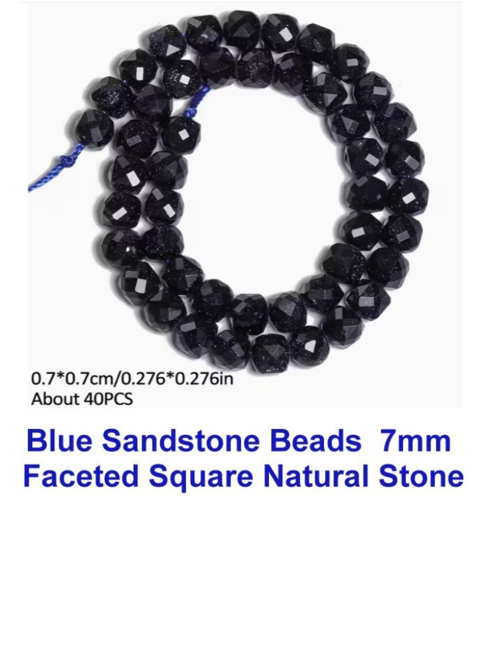 Blue Sandstone Beads 7mm Faceted Square Natural Stone